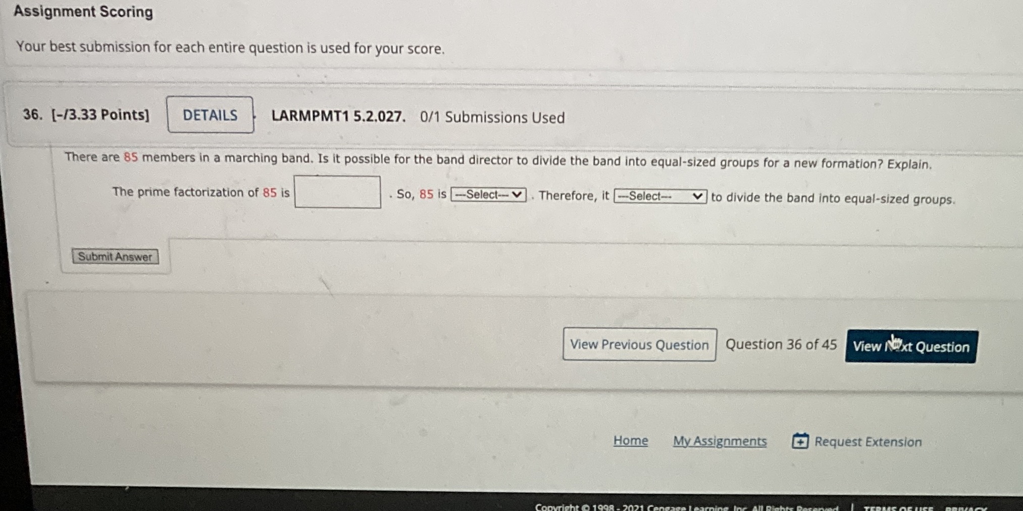 Assignment Scoring Your best submission for each