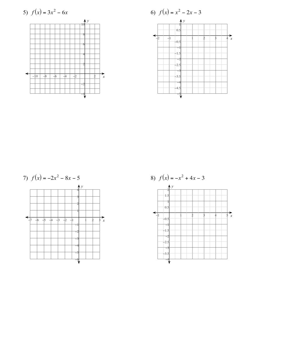 5) f ( x) = 3x2 - 6x 6) f (x) = x2 - 2x - 3 -10 8