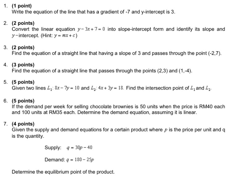 1. (1 point) Write the equation of the line that