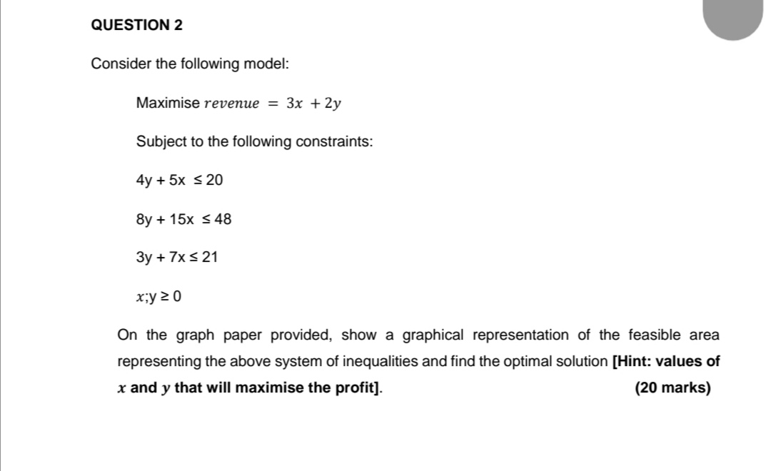 W ' Consider the following model: Maximise