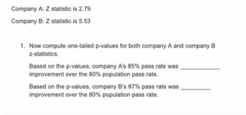 Company A: Z statistic is 2.79 Company B: Z