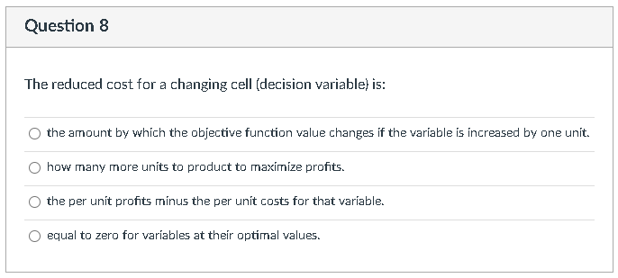 Question 7 The absolute value of the shadow price