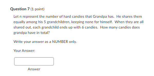 Question 1 {1 point} Write an equation for this