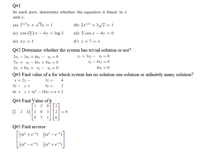 SUBJECT: LINEAR ALGEBRA QUESTION: The questions