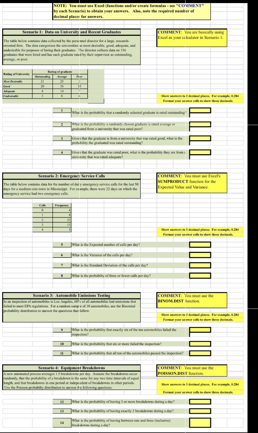 Please answer 1-14. NOTE: You must use Excel