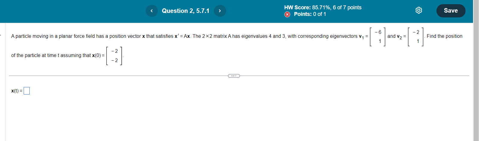 Question 2, 5.7.1 HW Score: 85.71%, 6 of 7 points