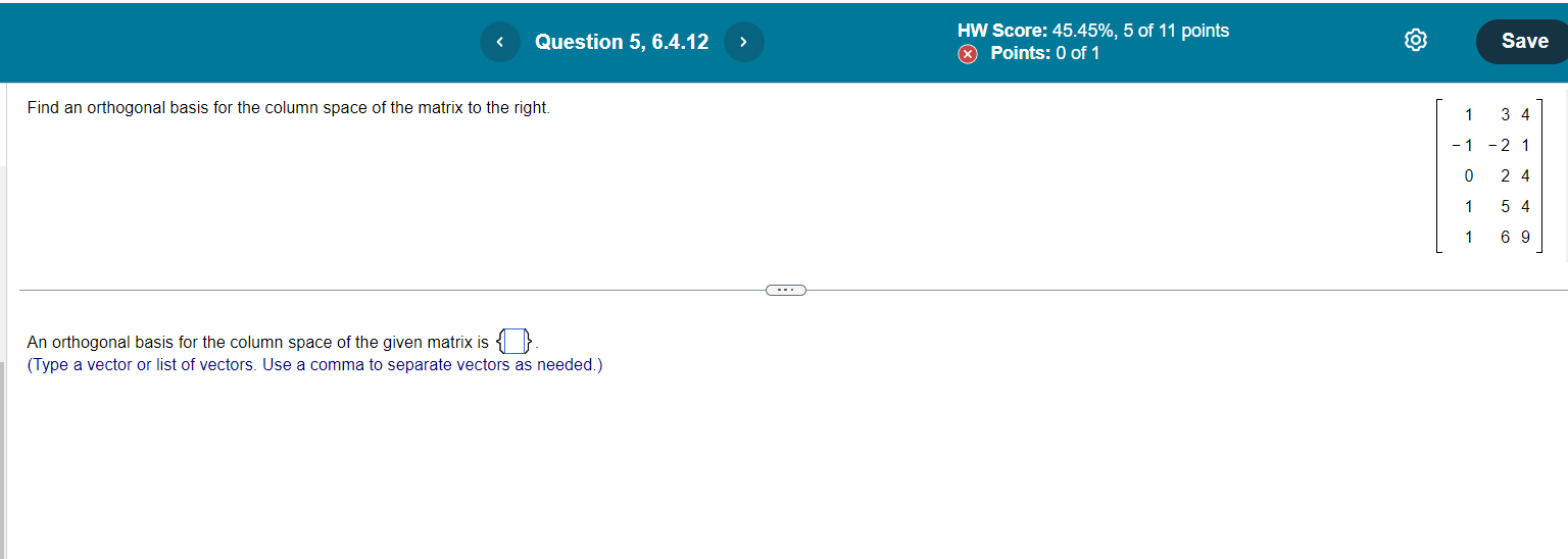 Question 2, 5.7.1 HW Score: 85.71%, 6 of 7 points