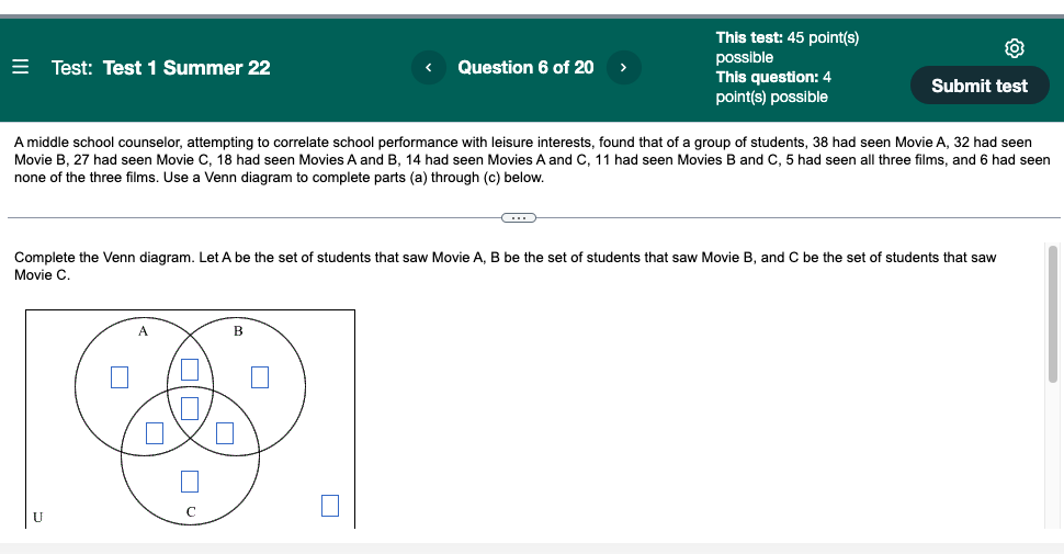 This test: 45 point(s) = Test: Test 1 Summer 22 <