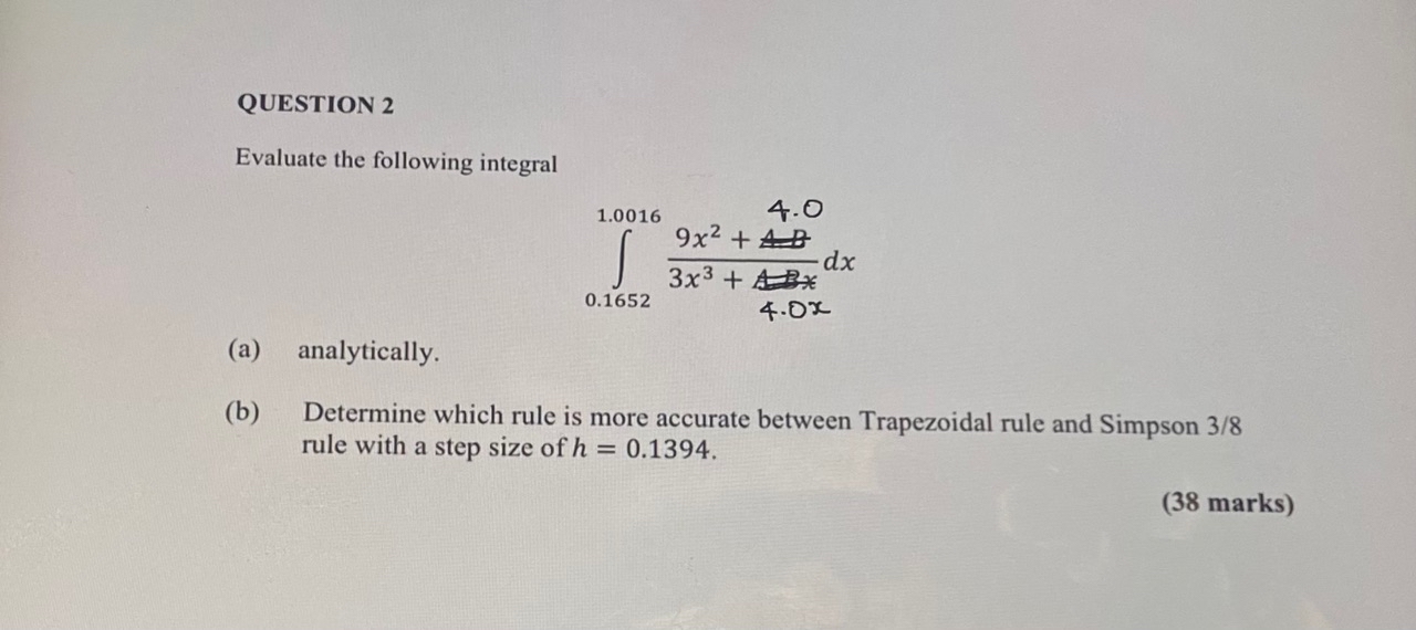 QUESTION 2 Evaluate the following integral 1.0016