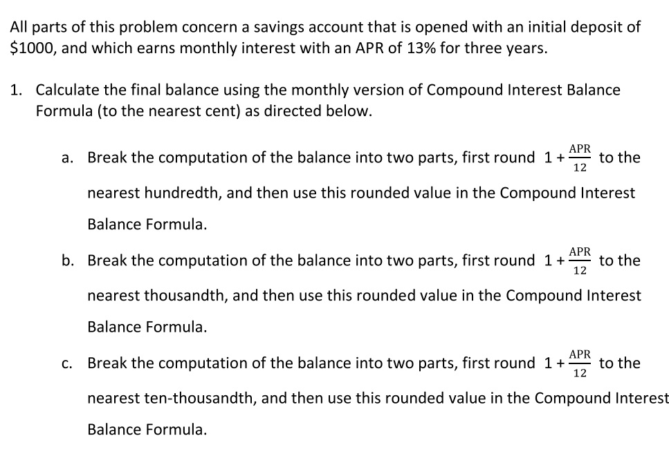 All parts of this problem concern a savings