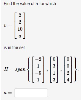 1) Find the value of a for which U = 10 is in the