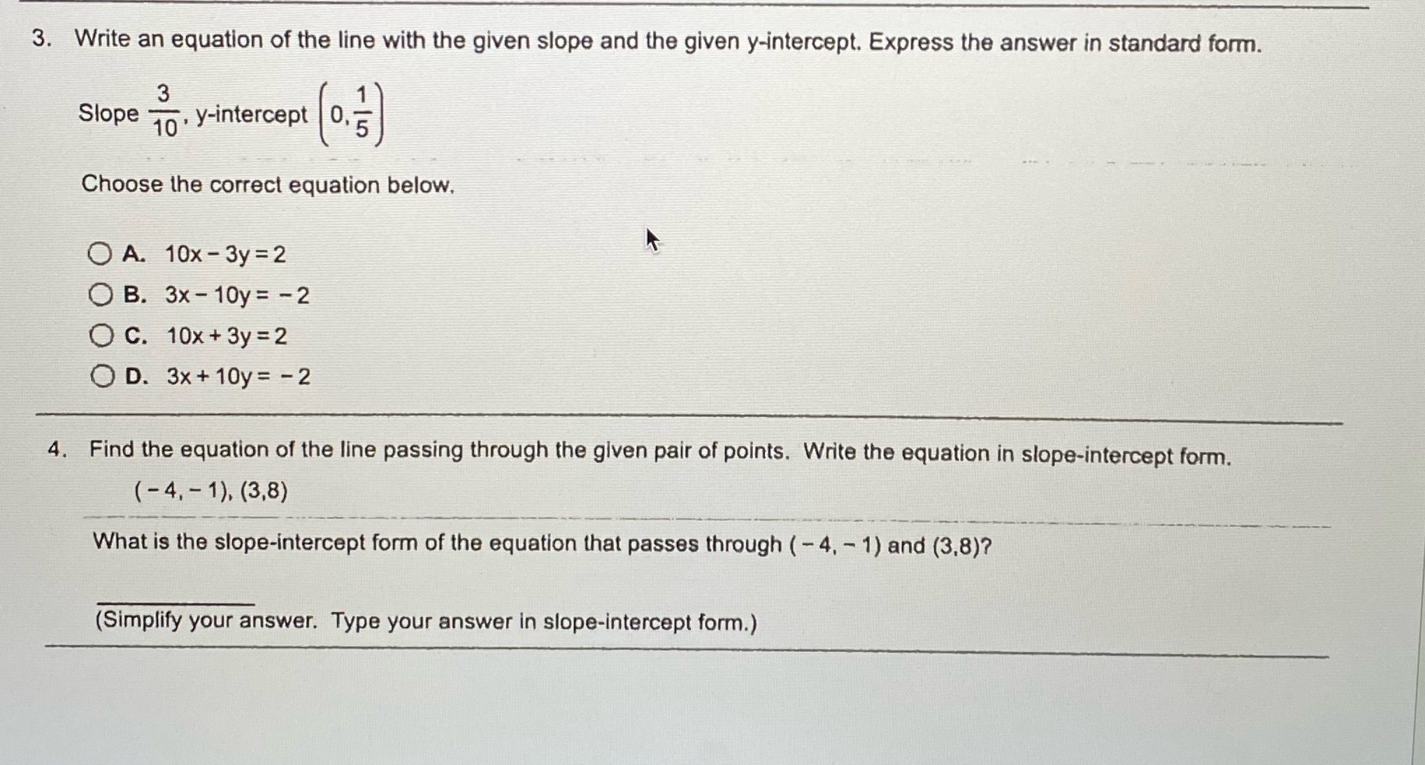 3. Write an equation of the line with the given