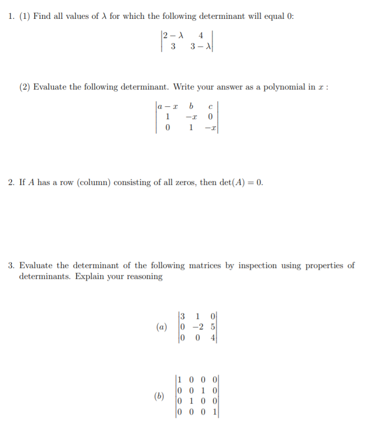 1. (I) Find all values of A for 1which the