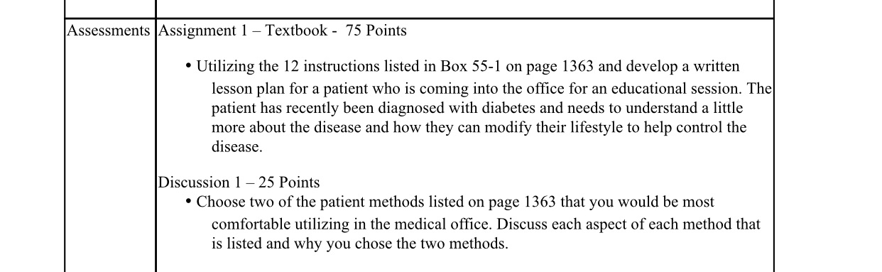 Assessments Assignment 1 Textbook - 75 Points