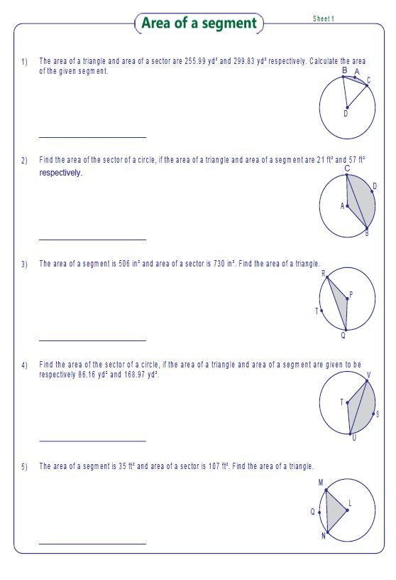 Area of a segment Sheet 1 1) The area of a