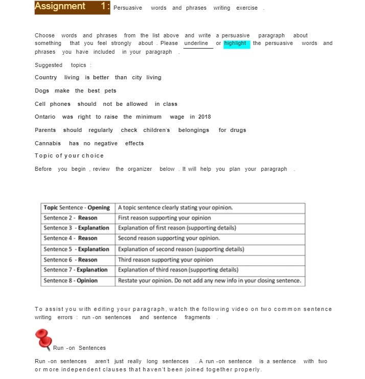 Assignment 1: Persuasive words and phrases