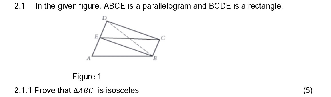 2.1 In the given figure, ABCE is a parallelogram