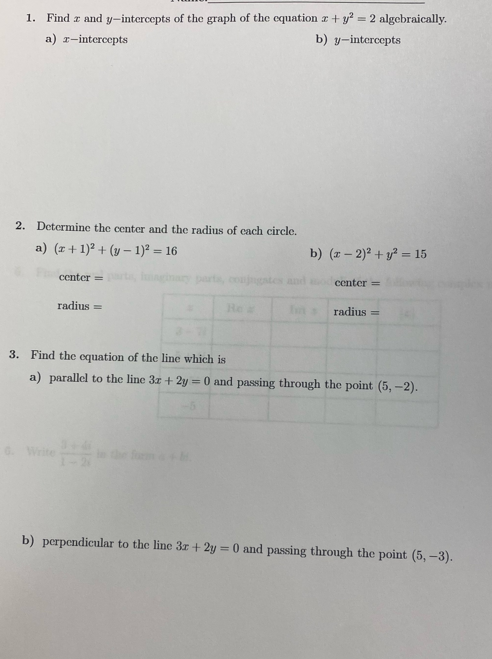 1. Find x and y-intercepts of the graph of the