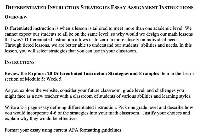 2-3pg essay defining differentiated instruction.