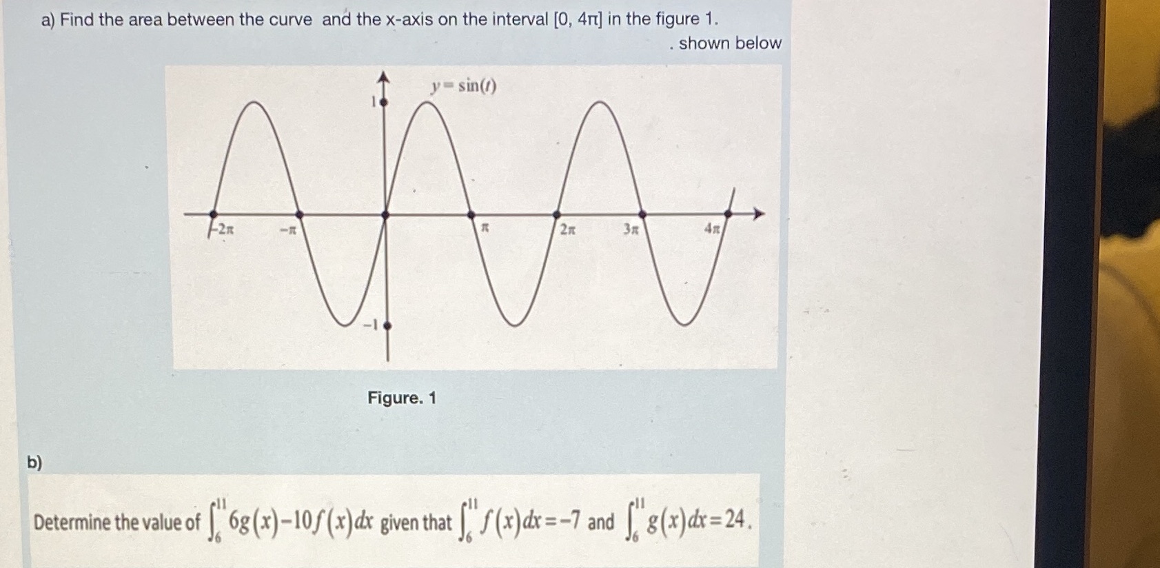 a) Find the area between the curve and the x-axis