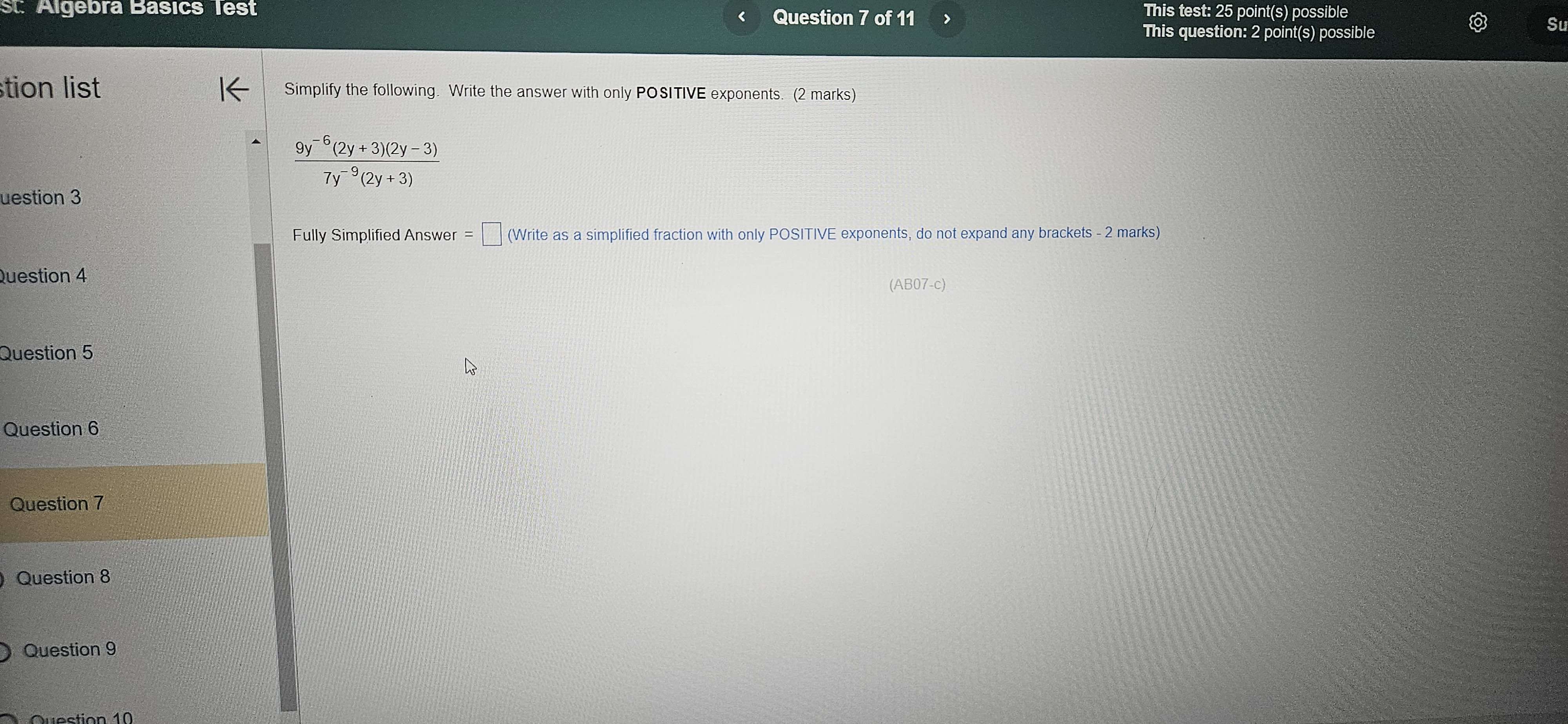 Pearl Williar E Test: Algebra Basics Test