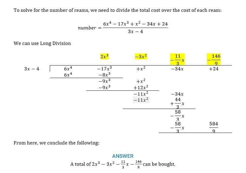 To solve for the number of reams, we need to