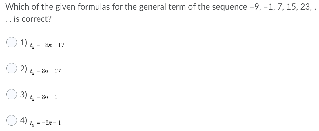 Sequences and Series \fWhich of the given