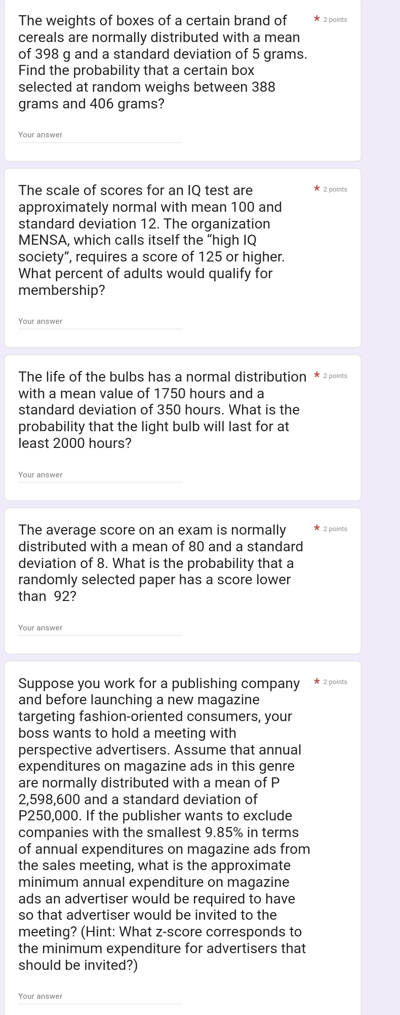 Application Problems: Write your answer in four