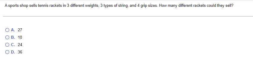 Refer to the table below. Of the 36 possible