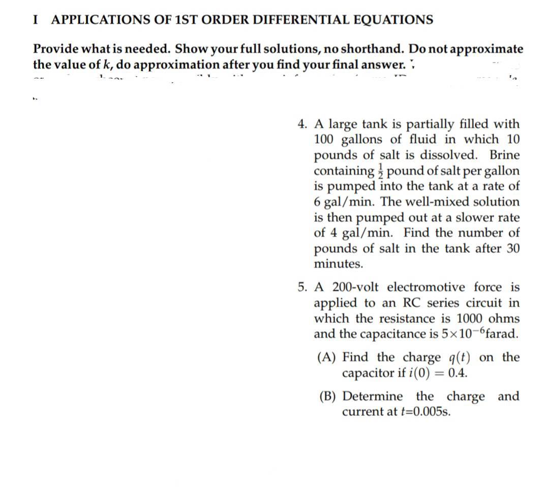 I APPLICATIONS OF 1ST ORDER DIFFERENTIAL
