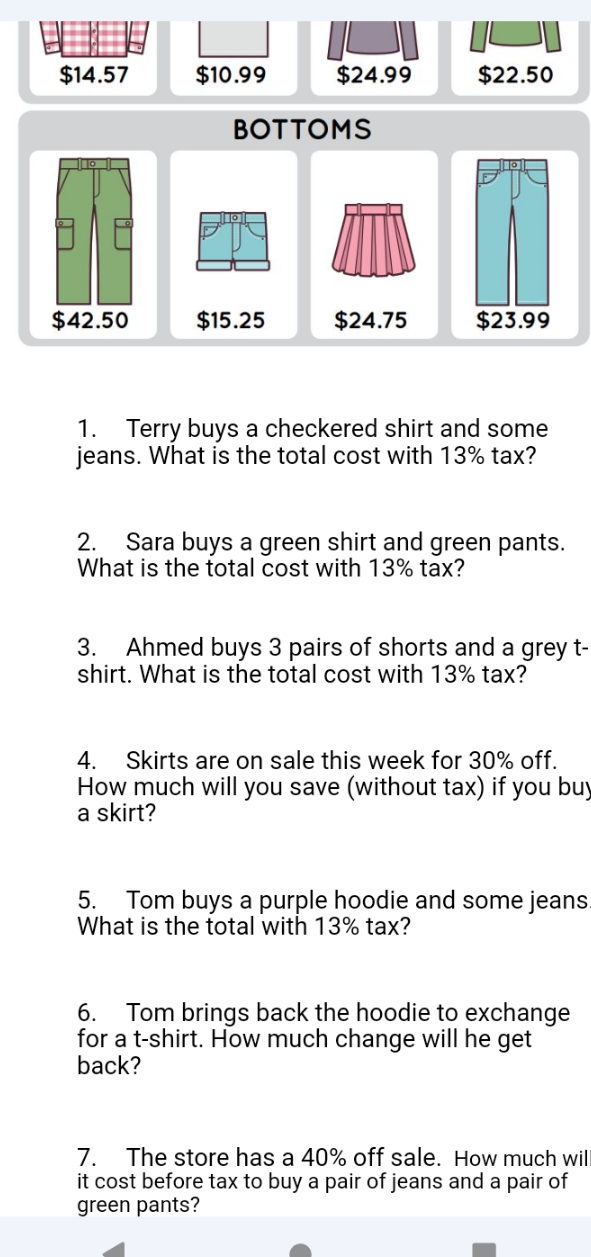 I need help percent G $15.25 $24.75 $23.99 1.