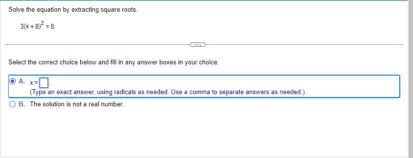\fSolve the equation by extracting square roots.