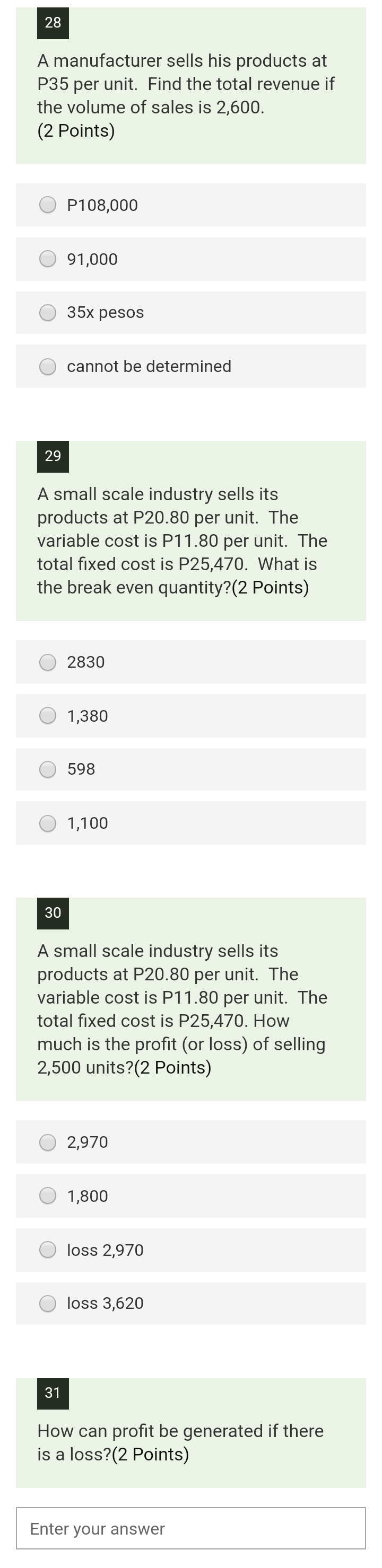 A manufacturer sells his products at P35 per