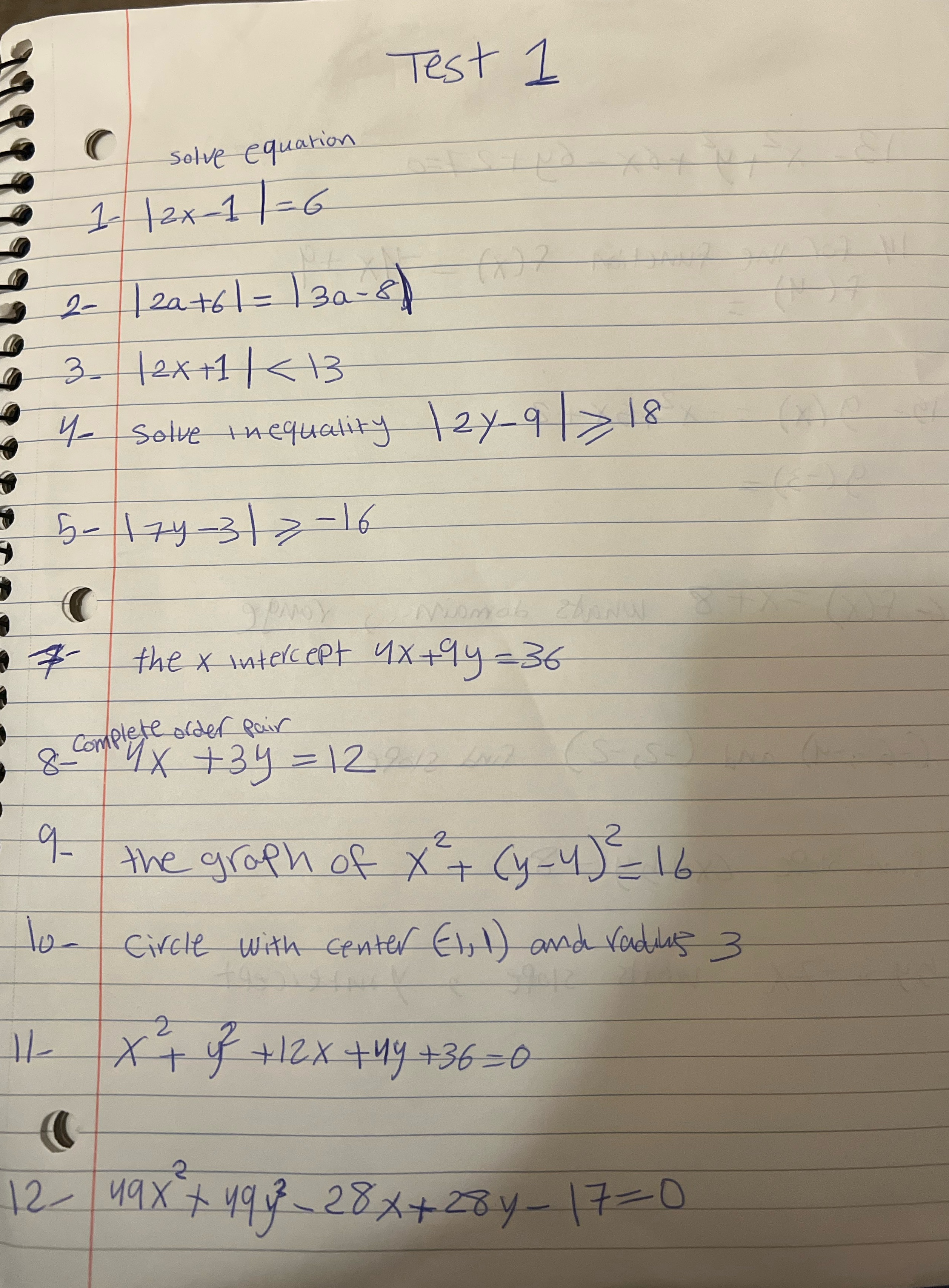 Please answer the all questions Test 1 C solve