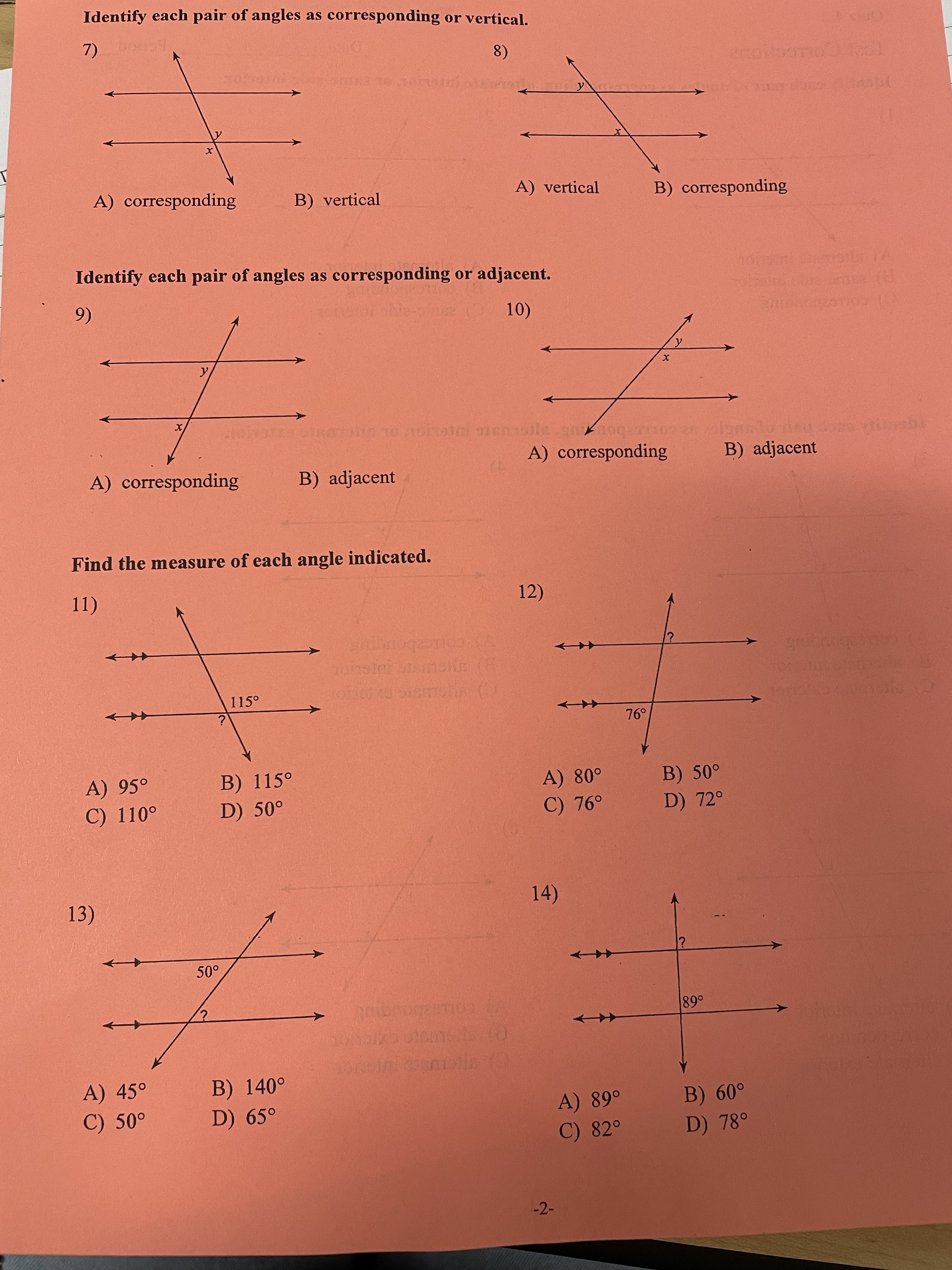 Identify each pair of angles as corresponding or