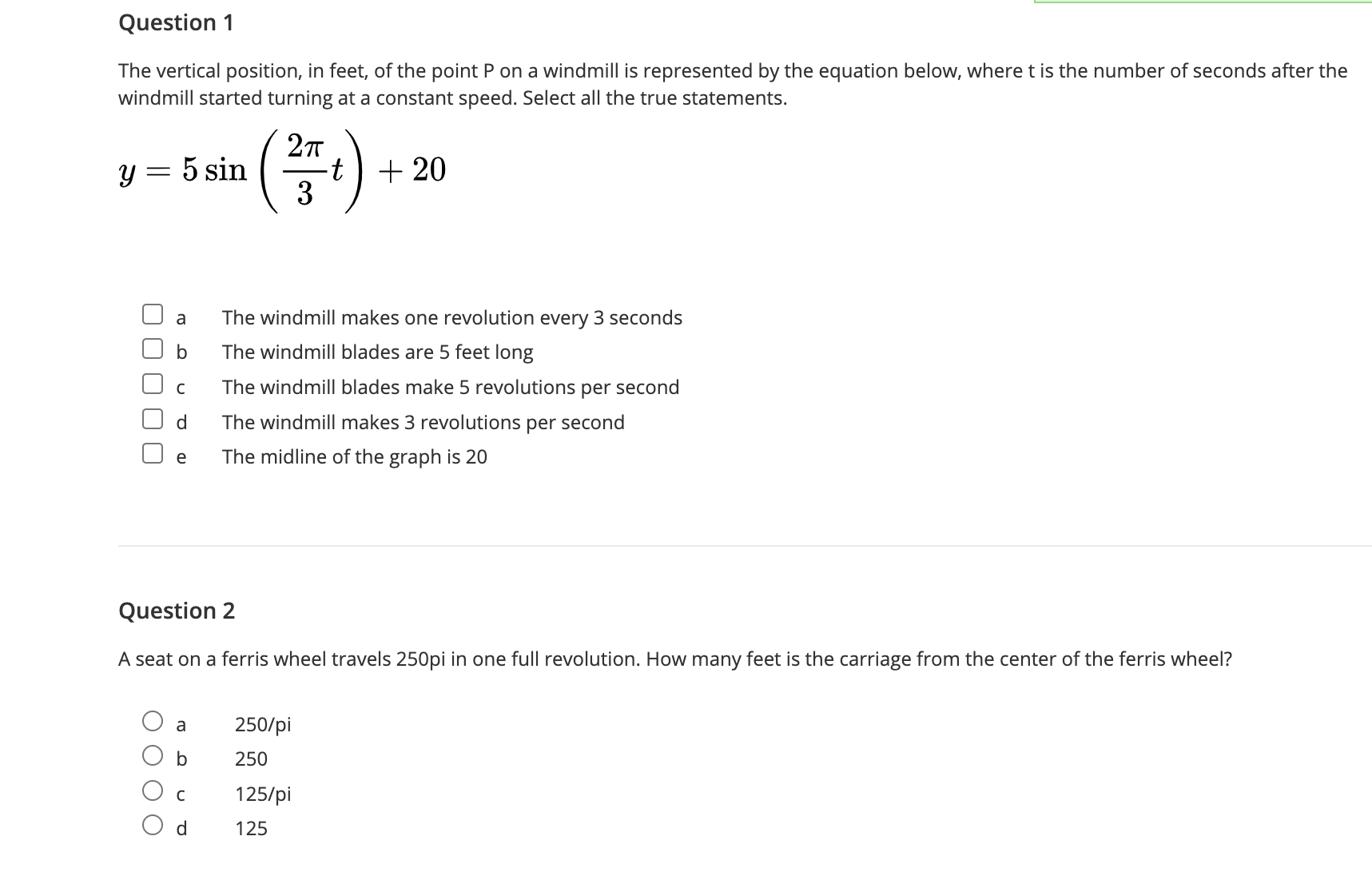 Question 1 For each trigonometric function,