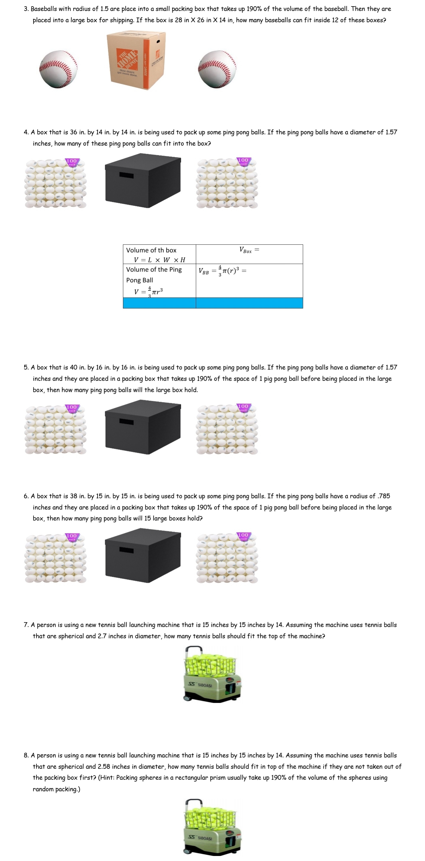 take your time 3. Baseballs with radius of 1.5