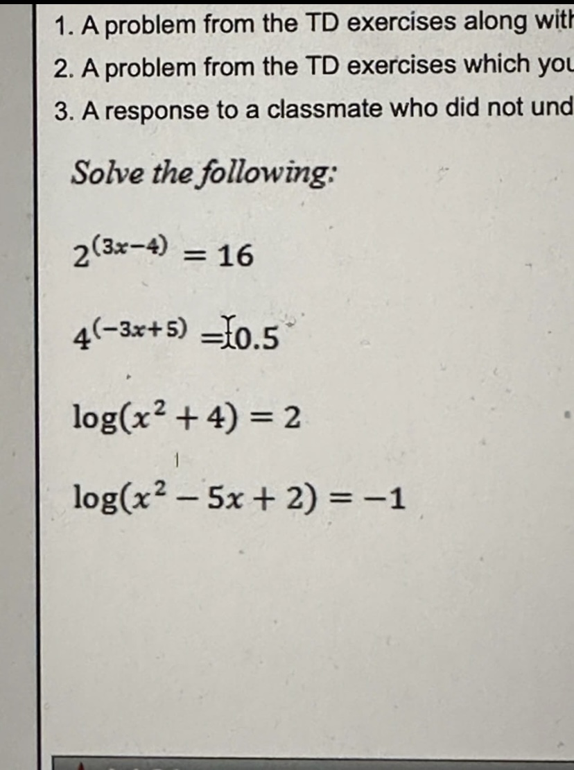 1. A problem from the TD exercises along wit 2. A