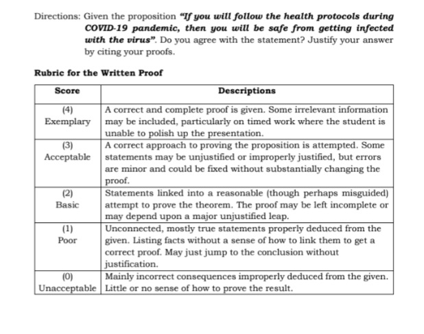 Directions: Given the proposition "If you will