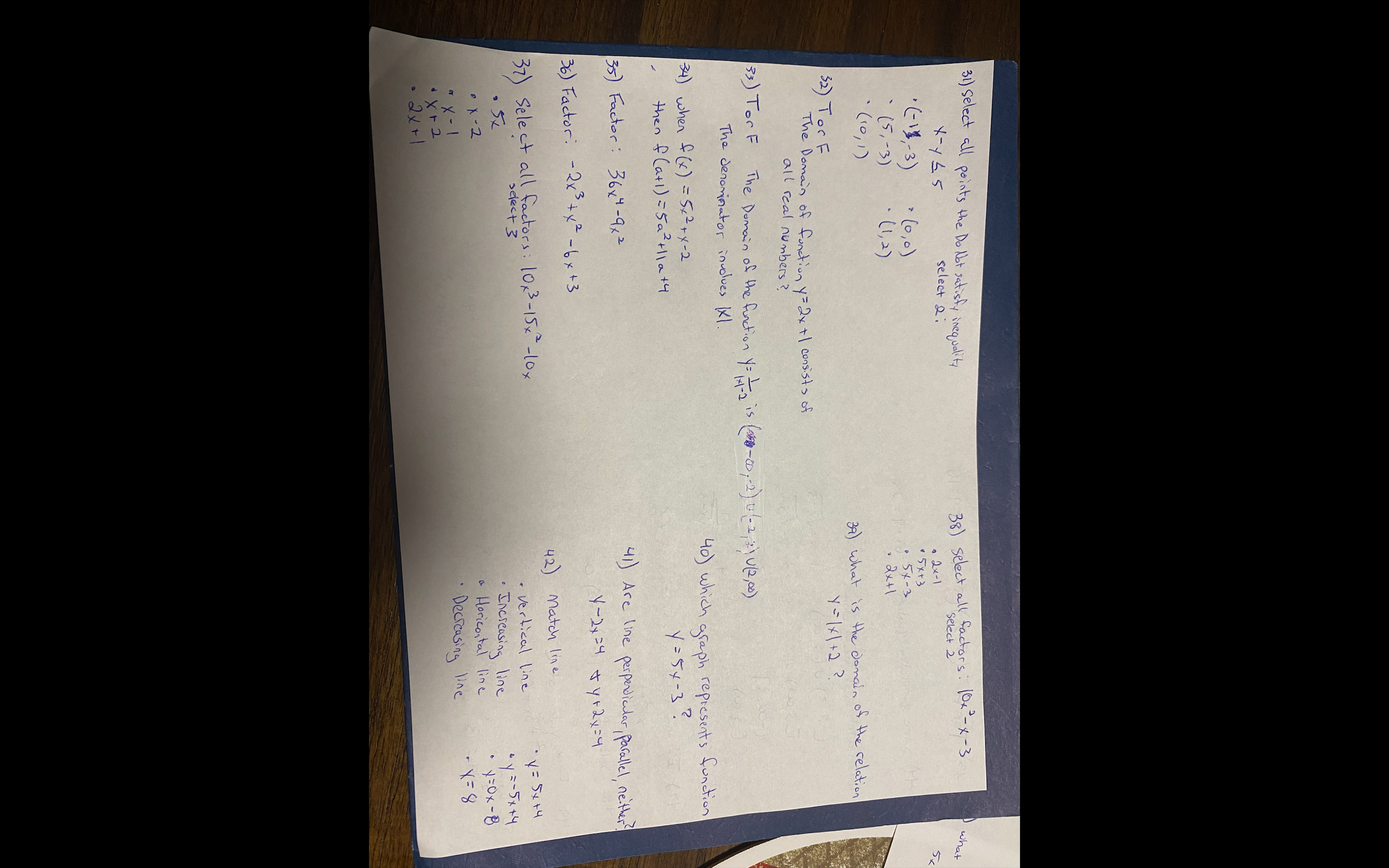 31 ) select all points the Do Not satisfy