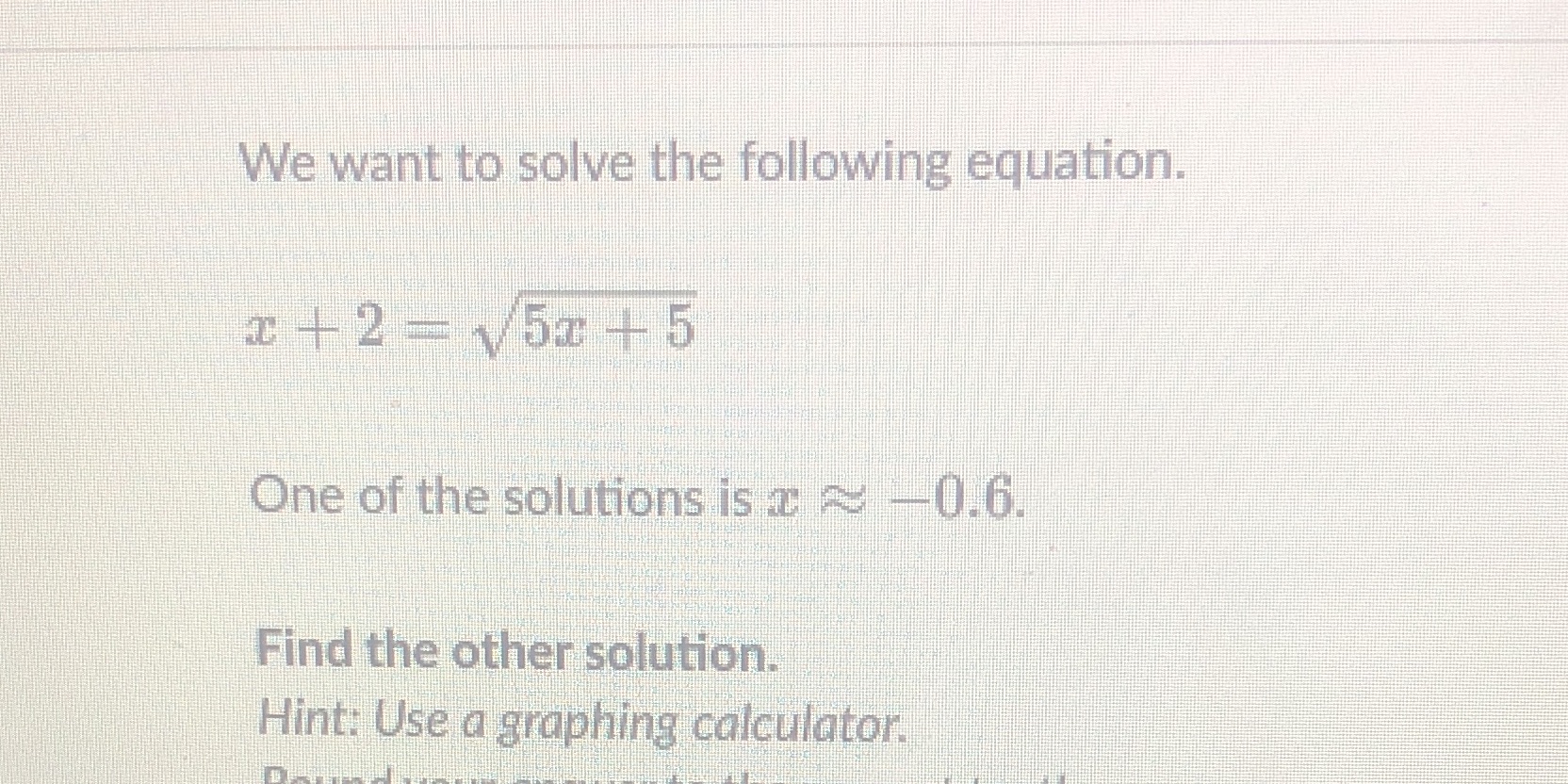 We want to solve the following equation. V 52 + 5