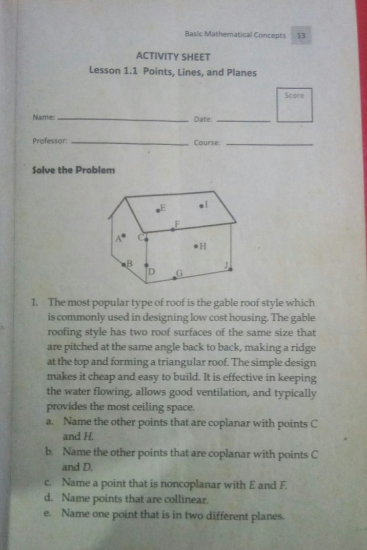 Basic Mathematical Concepts 13 ACTIVITY SHEET