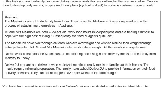 In this task you are to identify customer dietary