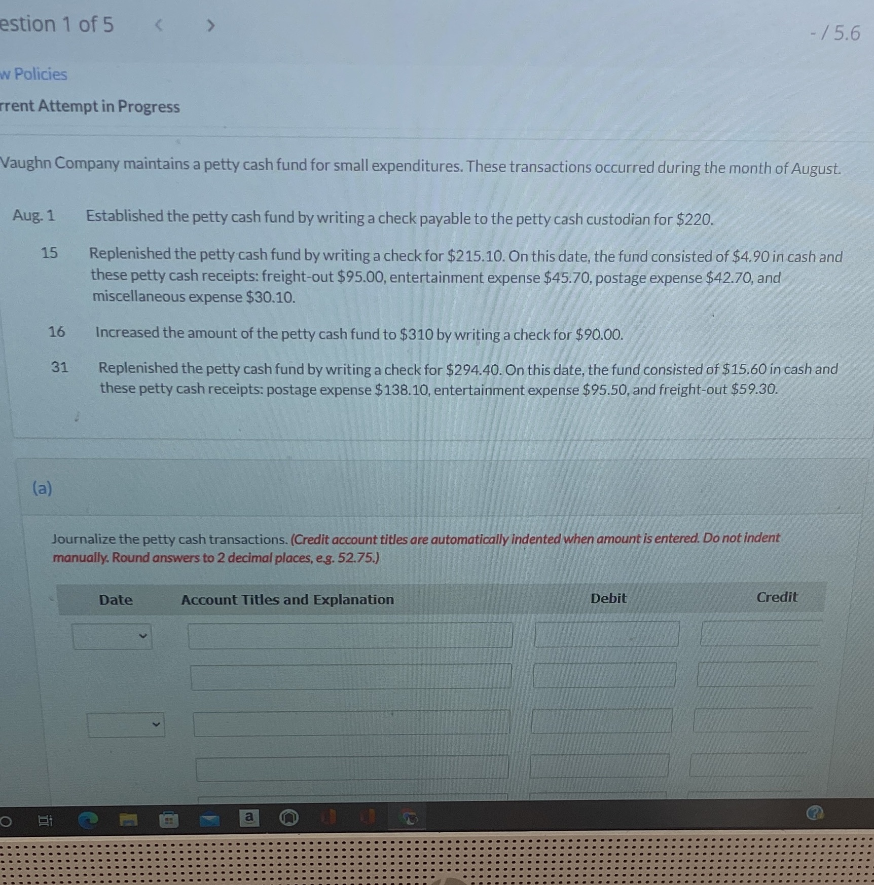 estion 1 of 5 15.6 w Policies rent Attempt in