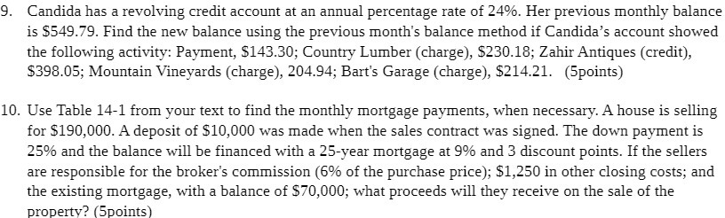 10. Candida has a revolving credit account at an