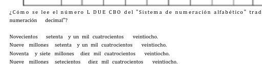 zComo se lee el numero L DUE CBO del "Sistema de