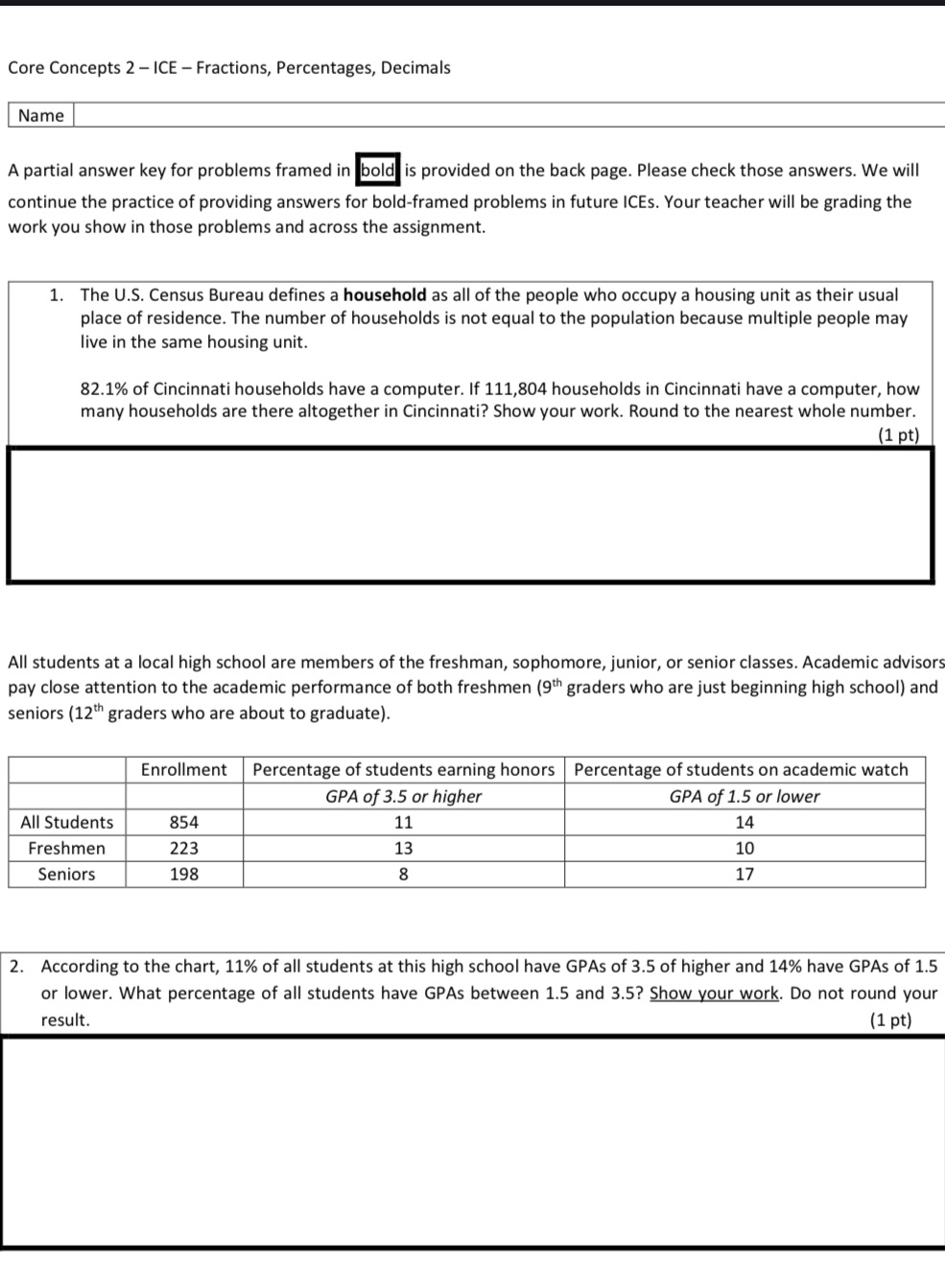Core Concepts 2 ICE Fractions, Percentages,