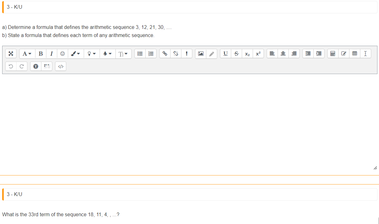 3 - K/U a) Determine a formula that defines the