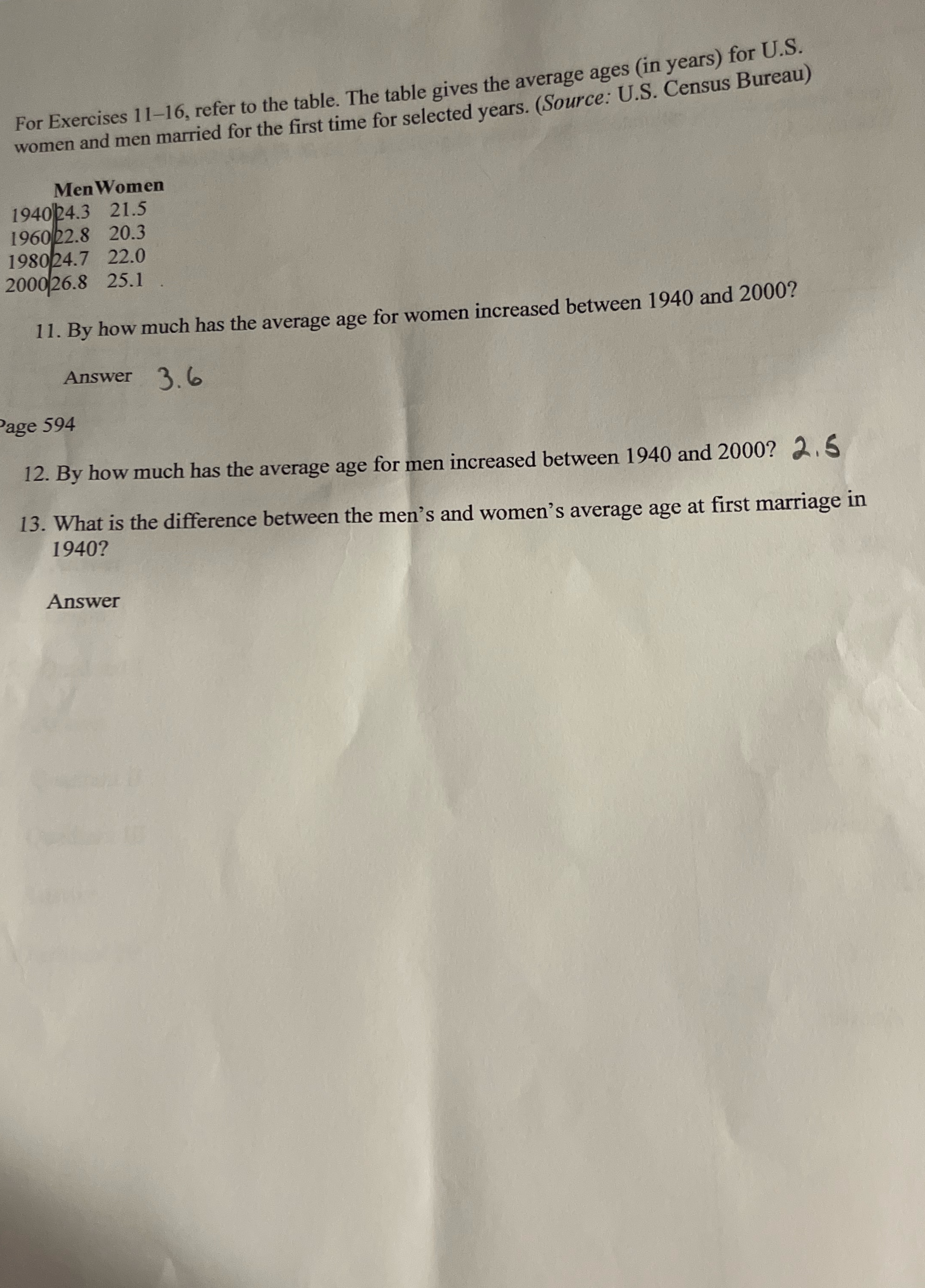 For Exercises 11-16, refer to the table. The
