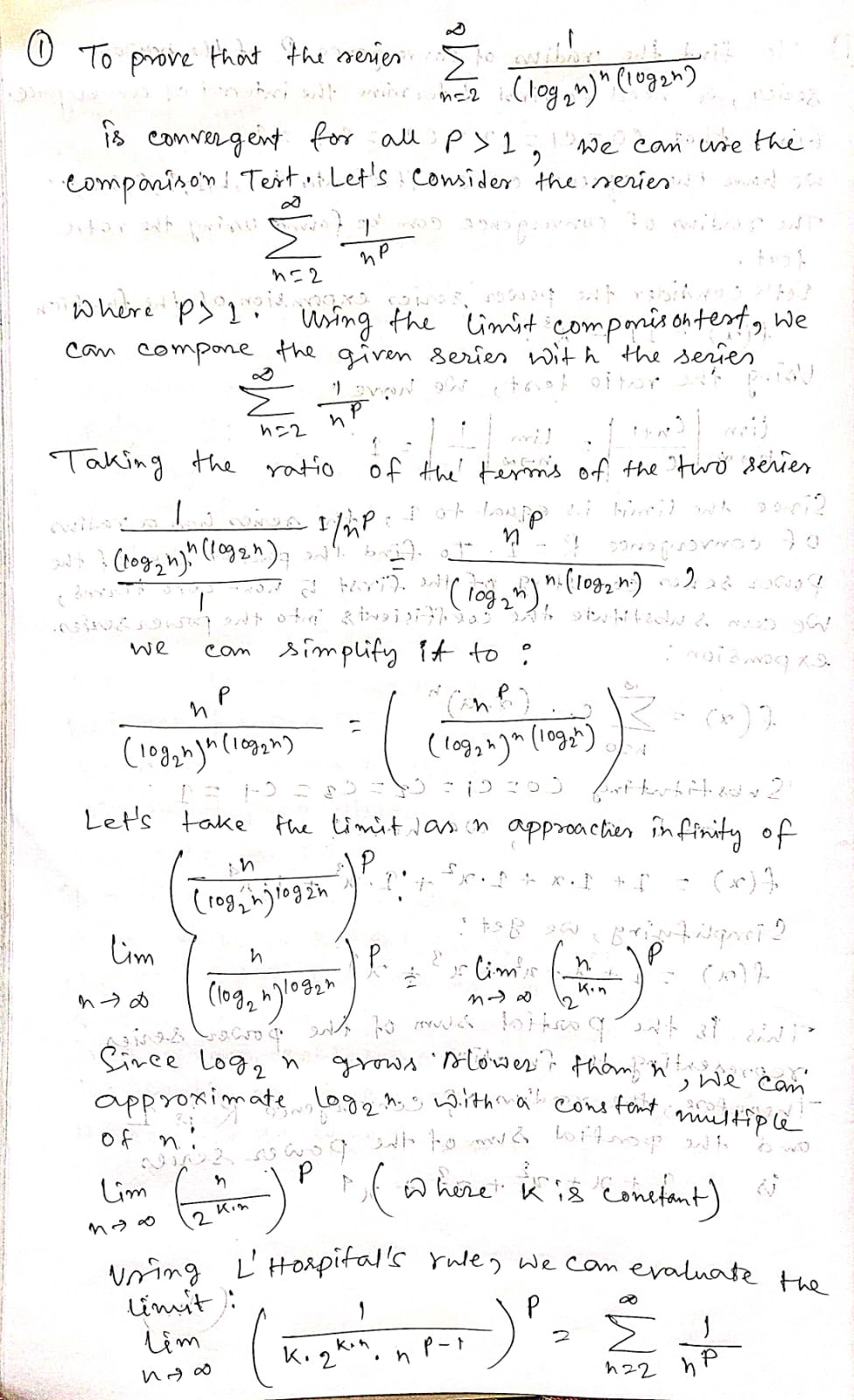 (1) Prove that the series n=2 (log, n ) P(logan)